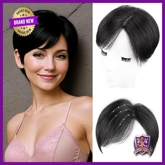 Short Human Hair Topper Swiss Lace Base Clip In Wiglet for Thinning Hair main image 5